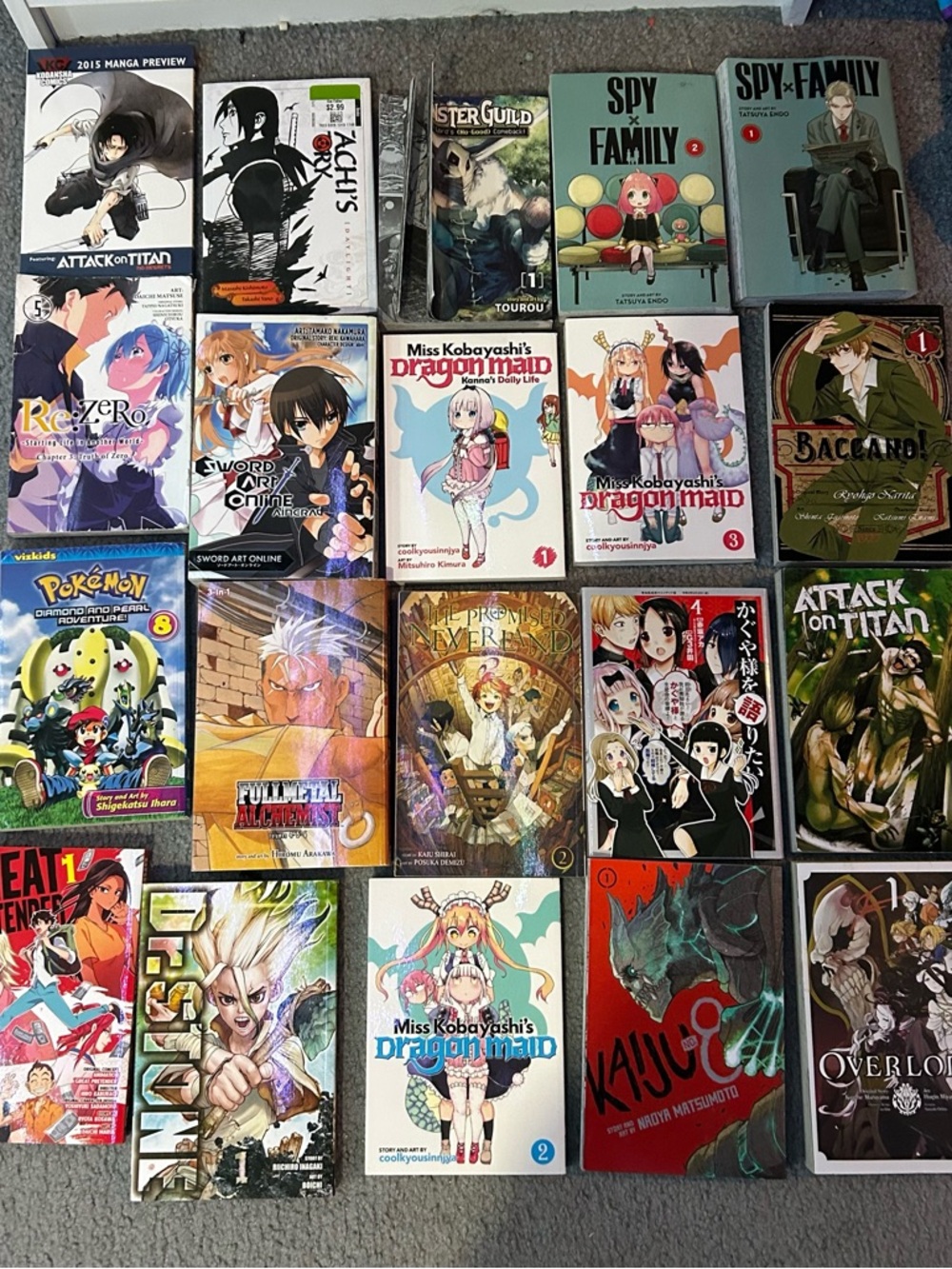 Huge Manga Books Lot of 20 Naruto Dragon Maid Attack on Titan Anime